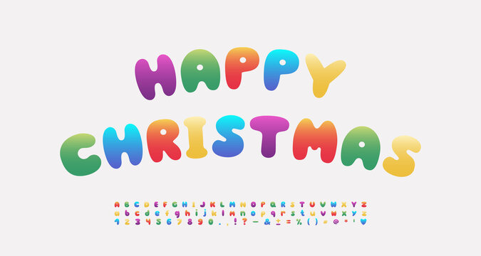 Multicolor Christmas banner. Cartoon bright alphabet letters and numbers for home and office decoration. Vector illustration
