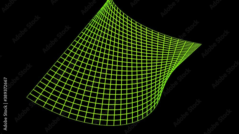 Aufkleber a green flexible wireframed surface is rotating on black background - 3d rendering video clip animat