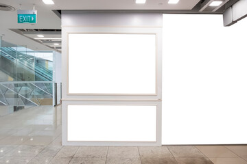 Billboard mock up inside department store. Template of an interior empty information billboard, Mock-up of a shopping mall banner placeholder and poster.