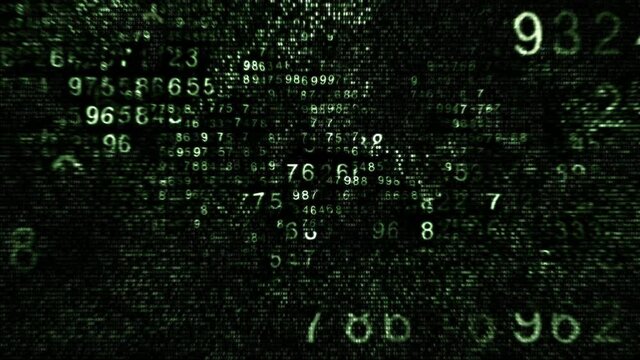 Concept wallpaper for abstract digital chaos, hacking, internet, and coding. Animated Green chaos of numbers Code Fragments On Black Background 