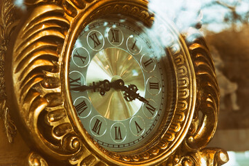 Close Up Shot Of Vintage Gilded Clock