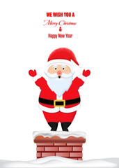 Santa Claus stuck in chimney winter snowy isolated on white background as Merry Christmas and Happy New Year concept.