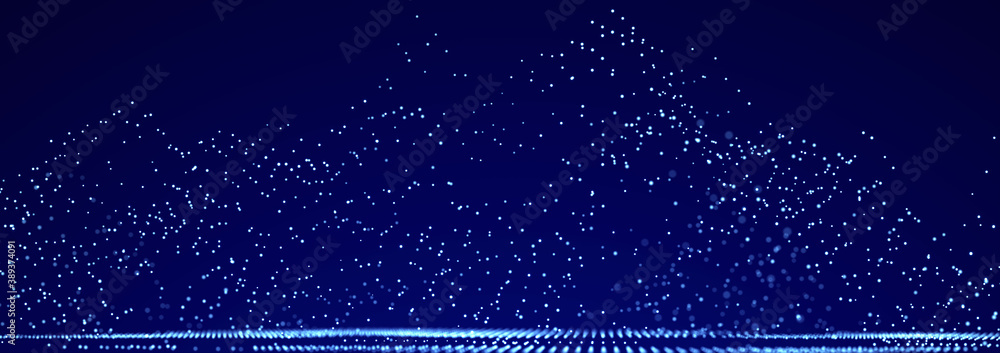 Poster technology background with glowing defocused particles. big data. digital background. 3d