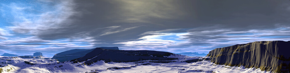 Obraz na płótnie Canvas Alien Planet. Mountain. Panorama. 3D rendering