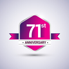 Logo 71st anniversary celebration isolated in red hexagon shape and red ribbon colored, vector design.
