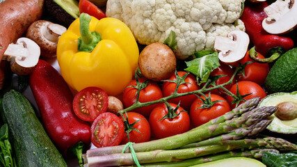 various vegetables background. Healthy food concept. Flat lay. fresh vegetables, herbs and spices. Raw eco vegetables delivery
