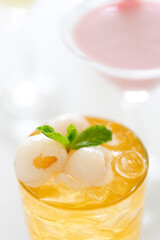 Close up of refreshing Lychee tea cocktail