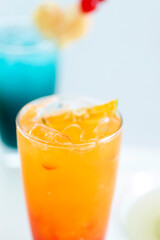 Close up of orange base cocktail glass