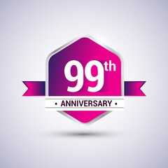 Logo 99th anniversary celebration isolated in red hexagon shape and red ribbon colored, vector design.