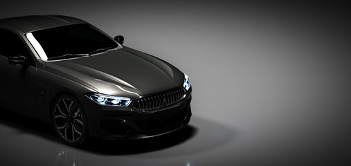 Modern black premium car in studio light - obrazy, fototapety, plakaty