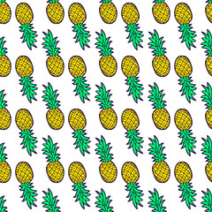 Seamless pattern with cartoon pineapples, vector illustration