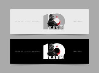 Ankara / Turkey - November 10 1938: November 10 - Ataturk's Death Anniversary. National day of memory in Turkey. Translate: 10 Kasim Ataturk'u anma gunu ve Ataturk haftasi. Vector illustration. 