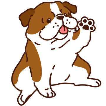 Outlined dark brown colored British Bulldog waving and sitting