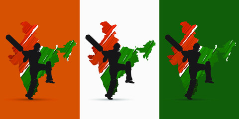 creative abstract cricket player silhouette vector design with Indian map graphic trendy illustration design.