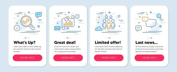Set of Education icons, such as Analytics, Report document, Group people symbols. Mobile screen banners. Speech bubble line icons. Audit analysis, Growth chart, Business meeting. Chat message. Vector
