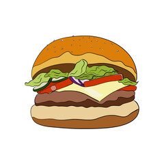 Hamburger, isolated vector illustration, flat design. Cheeseburger fast food