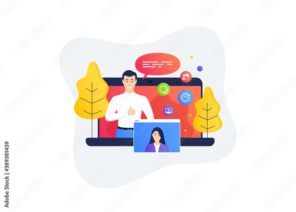 Poster 360 degrees, time change and augmented reality icons simple set. remote work banner. home education 