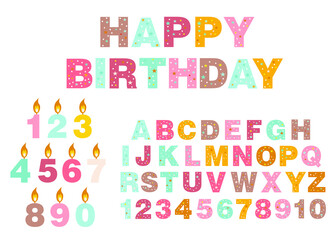 birthday candles (0-9), happy birthday, vector illustration on a white background