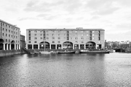 Grayscale Shot Of Royal Albert Dock Liverpool In The UK