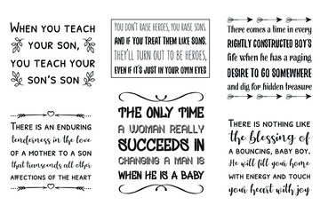 Set of Calligraphy sayings for print. Vector Quotes about Baby boy, son, child, kids and parents