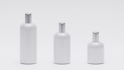 3d rendering realistic cosmetic bottles realistic set on white background 
