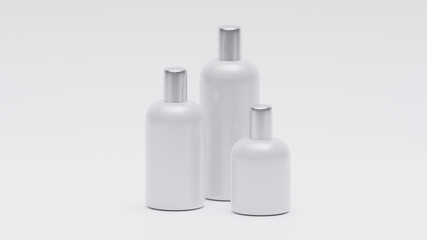 3d rendering realistic cosmetic bottles realistic set on white background 
