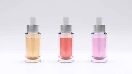 Perfume bottles various color 3d realistic set on white background 
