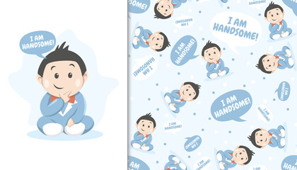 Seamless pattern with cute baby boy and 