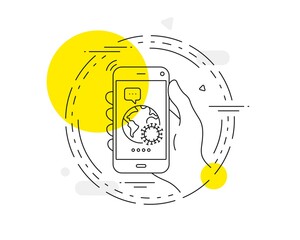 Coronavirus pandemic line icon. Mobile phone vector button. Covid-19 global virus sign. Corona virus symbol. Coronavirus line icon. Abstract concept badge. Vector