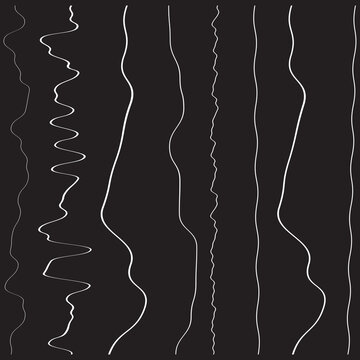Irregular, random Wiggling, Squiggle waving, wavy lines, stripe set. Lines with billow, undulate deformation, distortion