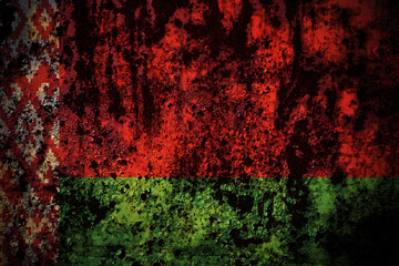 Belarus, Belarusian flag on grunge metal background texture with scratches and cracks