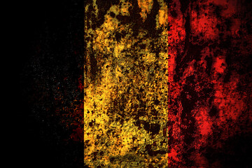 Belgium, Belgian flag on grunge metal background texture with scratches and cracks