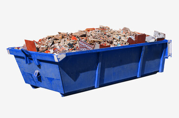 Container with construccion waste isolated on white background