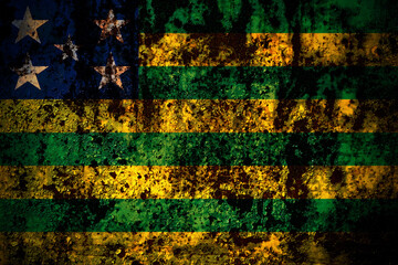 Brazil, Brazilian, Goias flag on grunge metal background texture with scratches and cracks