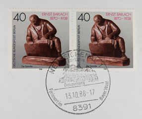 Briefmarke stamp gestempelt used frankiert cancel gebraucht vintage retro alt old slogan werbung...