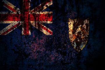 British, Britain, Anguilla flag on grunge metal background texture with scratches and cracks