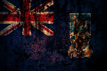 British, Britain, Falkland Islands flag on grunge metal background texture with scratches and cracks