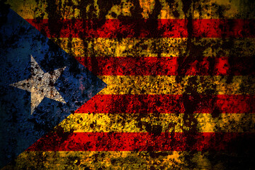Catalonia, Catalan, Catalonian, Spain flag on grunge metal background texture with scratches and cracks