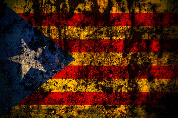 Catalonia, Catalan, Catalonian, Spain flag on grunge metal background texture with scratches and cracks