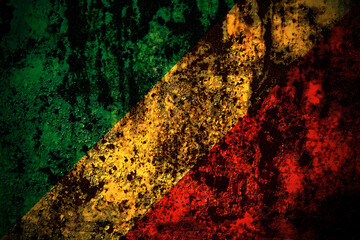 Congo, Congolese flag on grunge metal background texture with scratches and cracks