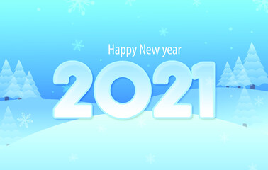 Happy New Year 2021 with snow background 