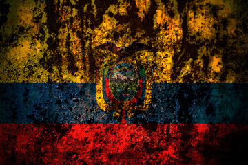 Ecuador, Ecuadorian flag on grunge metal background texture with scratches and cracks