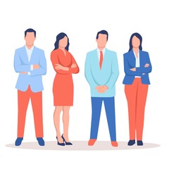 Group of young employee of multinational team standing together. vector illustration