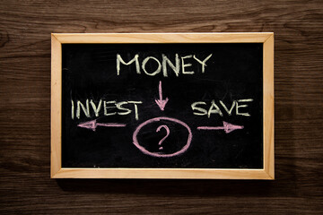 Money, invest and save diagram on blackboard © chee siong teh