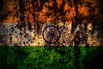 Fototapeta na wymiar India flag on grunge metal background texture with scratches and cracks