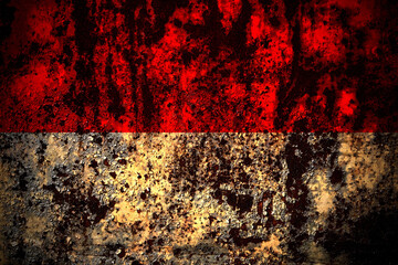 Indonesia, Indonesian flag on grunge metal background texture with scratches and cracks