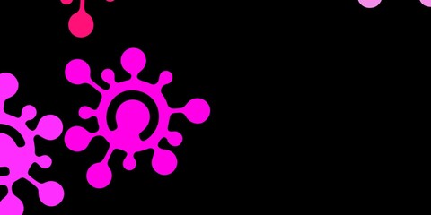 Dark pink, green vector pattern with coronavirus elements.