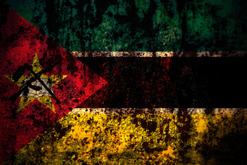 Mozambique, Mozambican flag on grunge metal background texture with scratches and cracks