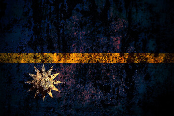 Nauru, Nauruan flag on grunge metal background texture with scratches and cracks