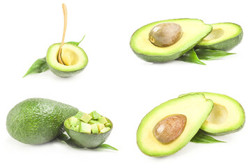 Set of green avocados isolated over a white background